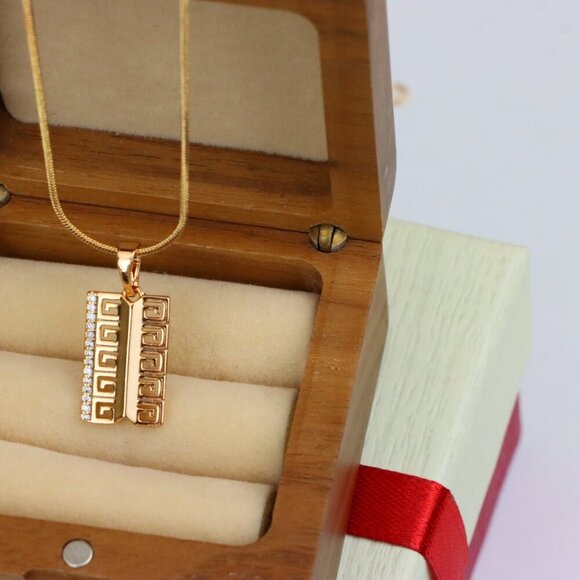 "Rose Gold Geometric Rectangle Pendant with Crystal Accent Strip, XPPT1482 - Picture 8 of 13